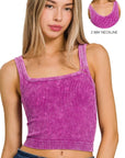 Magenta Ribbed Crop Tank with Reversible Neckline