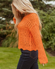 Solid Open Crochet Scallop Edge Sweater