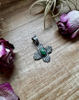 Zia Symbol Pendant with Green Sonoran Gold Turquoise – Sterling Silver – Native Made by K. Billah – Fits 8mm