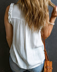 Savan Button Split Neck Ruffled Trim Tank Top