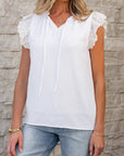 Embroidered Eyelet Ruffle Trim Blouse