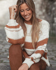 Maggie Striped Knit Puff Sleeve Casual Sweater