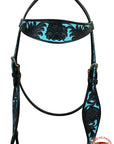 Western Horse Headstall & Breast Collar Tack American Leather Black Turquoise Hilason