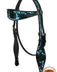 Western Horse Headstall & Breast Collar Tack American Leather Black Turquoise Hilason