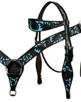Western Horse Headstall & Breast Collar Tack American Leather Black Turquoise Hilason