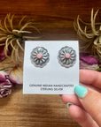 Concho Stud Earrings with Pink Conch – Sterling Silver
