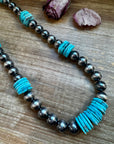 NFR Collection Necklace – 35 inch long 8mm & 14mm Sterling Silver Pearls with 20mm Turquoise Rondelle