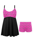 Pink Lightning Bolt Swim Dress & Shorts Set