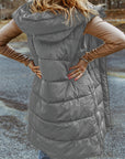 Solid Quilted Long Hooded Vest Coat