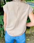 Solid Zip Up Back Crewneck Top