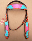 Western Headstall Horse Tack Bridle American Leather Pink Hilason