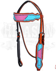 Western Headstall Horse Tack Bridle American Leather Pink Hilason