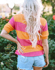 Henley Stripe Color Block Knitted T-shirt Sweater