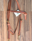 Hilason Hermann Oak Leather Laced Cheeks Horse Knotted Browband Headstall