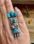The Kachina Ring – Size 8 – Sterling Silver – Kingman Turquoise – Navajo Handmade