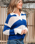 Genevieve Stripe Collar Eyelet Crochet Knitted Sweater