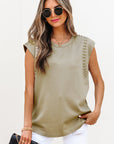 Julietta Studded Cap Sleeve Round Neck Top