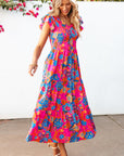 Kamari Boho Floral V Neck Ruffle Tiered Long Dress