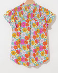 Leslie Floral Shirred Tiered Ruffled Sleeve Blouse