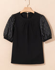 Feather Patchwork Bubble Sleeve Blouse