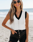 Veronica Eyelet Knit V Neck Sweater Vest