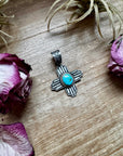 Zia Symbol Pendant with Sonoran Gold Turquoise – Sterling Silver – Native Made by K. Billah – Fits 8mm