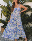 Katelyn Floral Self-tie Straps Ruffle Long Dress