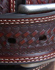 John Deere Brown Basket Weave Genuine Leather Belt for Men Durable Nickel Buckle