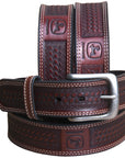 John Deere Brown Basket Weave Genuine Leather Belt for Men Durable Nickel Buckle