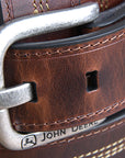 John Deere Men's 38MM Top-Grain Leather Belt Triple-Stitched Durable Brown Belt