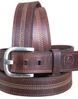 John Deere Men's 38MM Top-Grain Leather Belt Triple-Stitched Durable Brown Belt