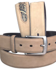 44" John Deere Crazyhorse Mens Leather W/ Logo Belt With Camo Inserts Tan