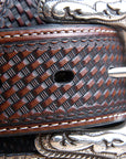 44" Roper Mens Basketweave Top Grain Leather Belt Bark Design 1 1/2" Wide Brown