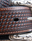 46" Roper Mens Basketweave Top Grain Leather Belt Bark Design 1 1/2" Wide Brown