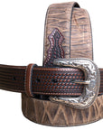 42" Roper Mens Basketweave Top Grain Leather Belt Bark Design 1 1/2" Wide Brown