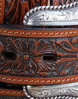 44" Roper Mens Tan Hand Tooled Floral Design Belt With Silver Buckle