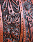 44" Roper Mens Tan Hand Tooled Floral Design Belt With Silver Buckle