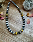 18 inch 12 mm Sterling Silver Pearls necklace & bumblebee jasper beads