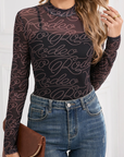 Western Rodeo Mesh Mock Neck Top