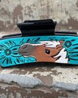 Black Horse Tooled Leather Hair Claw Clips 4”