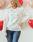 Valentine Heart Sequin Ribbed Knit Crewneck Sweater