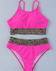 Edith Leopard Mesh Trim 2pcs Bikini Swimsuit