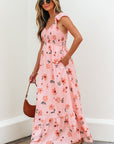 Clare Floral High Waist Ruffle Hem Long Dress