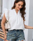 Eileen Ruffle Accent Flutter Sleeve Notch Neck Top