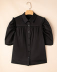 Frilled Puff Sleeve Buttoned Shirt