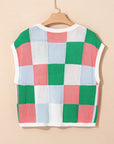 Colorblock Checker Cap Sleeve Sweater