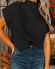 Black Fall Patch Pocket Rib Knit Short Sleeve Sweater