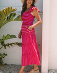 Arisbeth Stripe Flutter Sleeve Maxi Dress