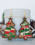 Fiery Red Shade Of Leopard Plaid Christmas Tree Earrings