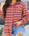 Plaid Long Sleeve Side Split Distressed Shirt